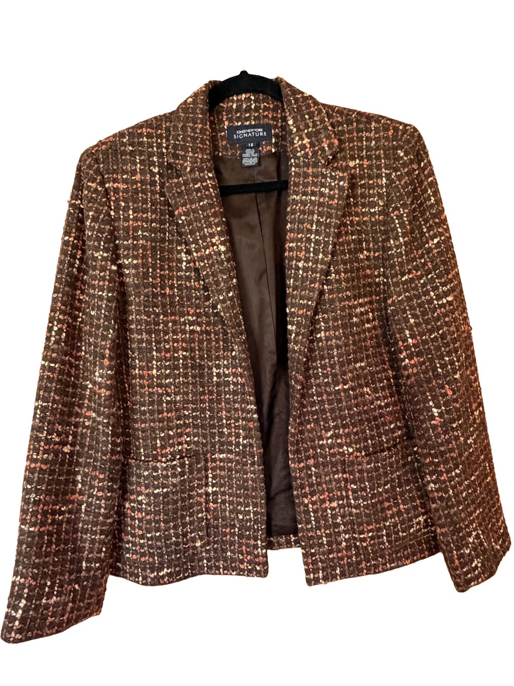 Jones New York Wool Blend Bouclé Blazer Brown Tweed Size 12